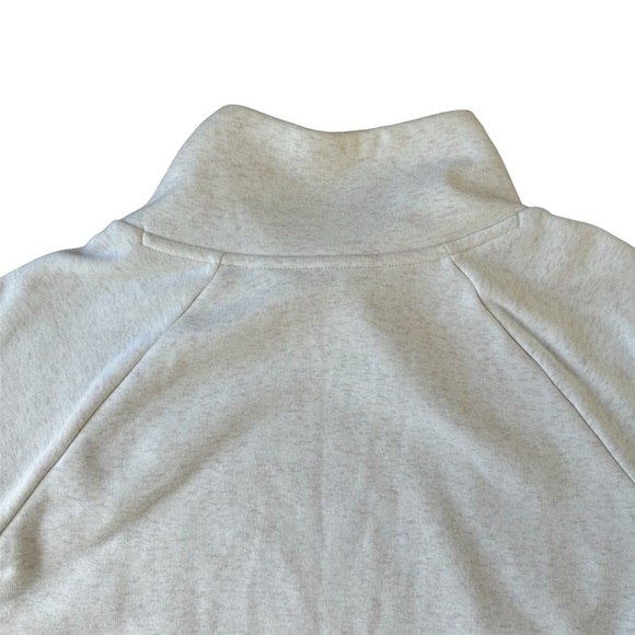 Athleta Cozy Karma Asymmetrical Mock Neck Funnel pullover Fleece Small Oatmeal - Picture 6 of 9
